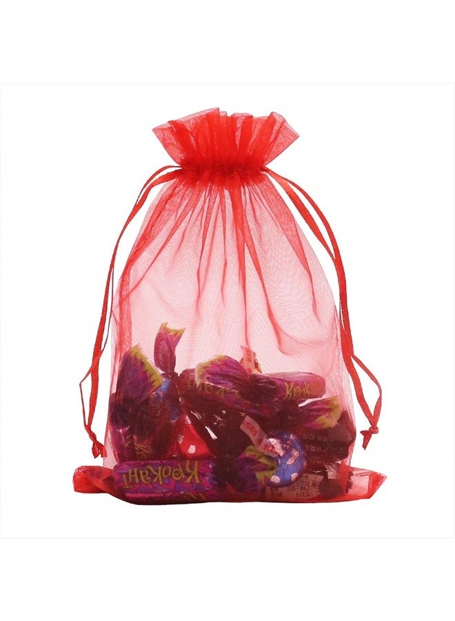 HRX Package Organza Bags Red 100pcs, 5 x 7 inches Christmas Gift Drawstring Bags Mesh Jewelry Pouches for Wedding Party Favors - Image 5