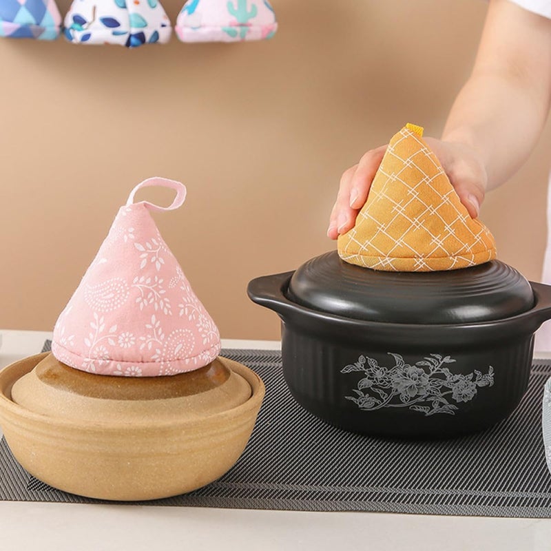 2pcs Triangular Pot Handle Gloves and Pot Lid Covers Cotton Linen Heat-Resistant Anti-Scald Protector for Kitchen Cooking Sturdy Potholders Suitable and Casseroles - Image 4
