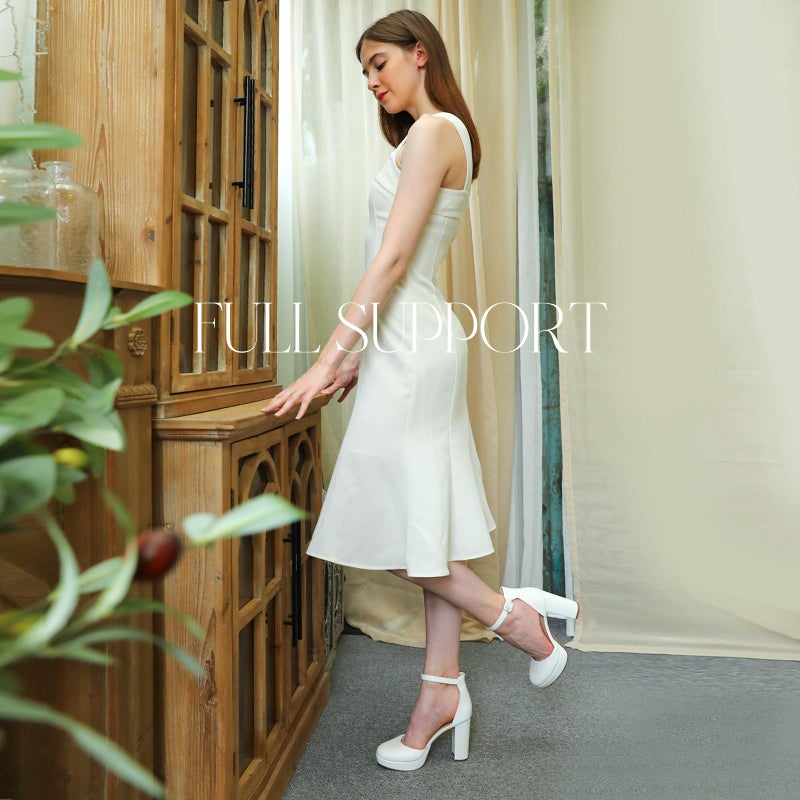 Ankis White Platform Closed Toe Heels for Women, Womens Heels Closed Round Toe Chunky Block Pumps Shoes, 4 Inch - Image 2