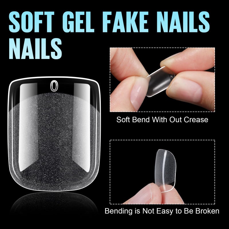 TOMICCA نصائح أظافر قصيرة TOMICCA نصائح أظافر مربعة قصيرة جدًا، 192 قطعة أظافر مزيفة 12 حجم أظافر أكريليك شفافة للمبتدئين والمحترفين لصنع أظافر جل في الصالون - Image 3