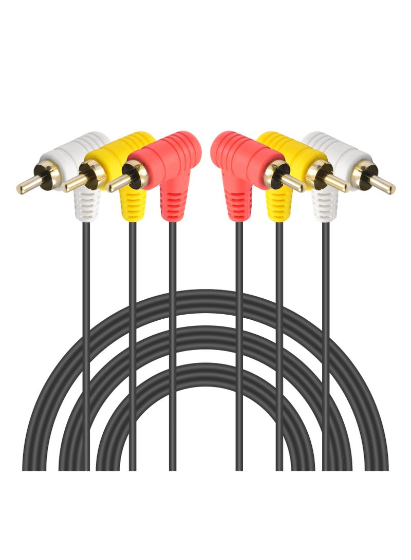 90 Degree Audio Video RCA Cable, Right Angled 3RCA Male to Male Composite AV Cable with Gold Plated for DVD, CD, TV, AV, etc (5FT/1.5M)