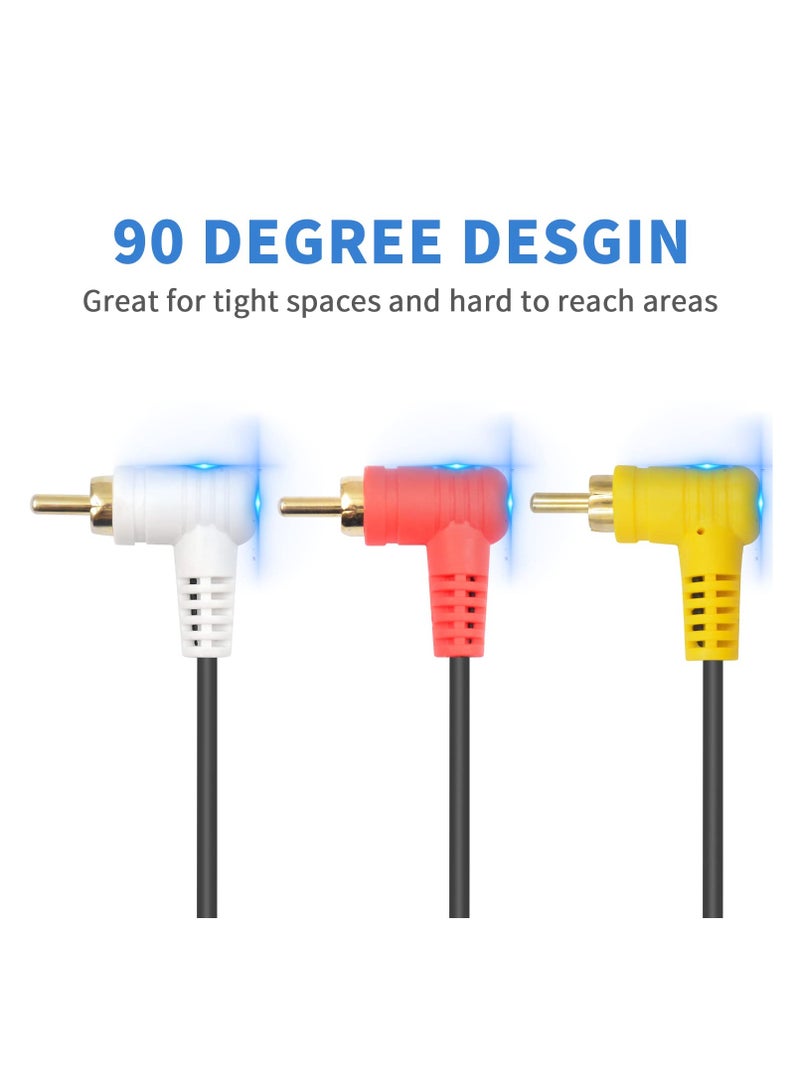 90 Degree Audio Video RCA Cable, Right Angled 3RCA Male to Male Composite AV Cable with Gold Plated for DVD, CD, TV, AV, etc (5FT/1.5M)