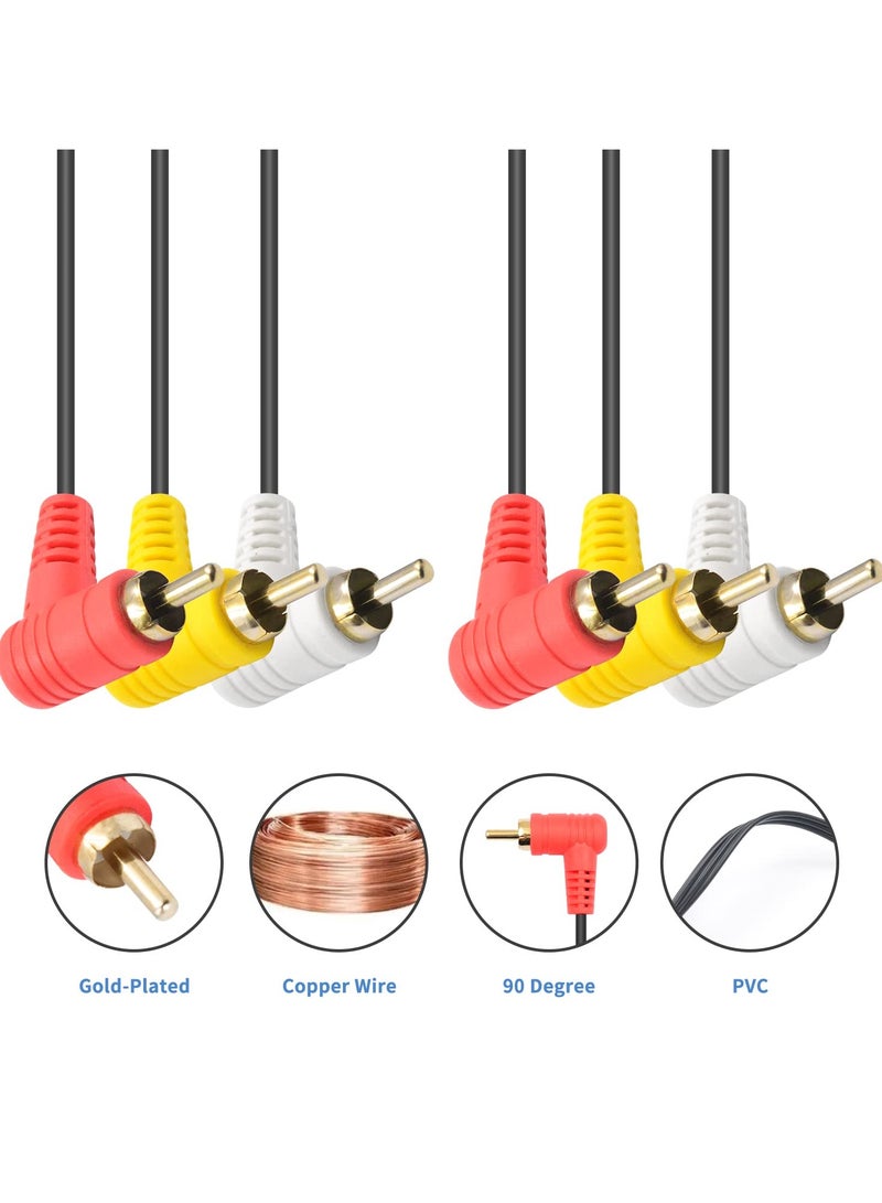 90 Degree Audio Video RCA Cable, Right Angled 3RCA Male to Male Composite AV Cable with Gold Plated for DVD, CD, TV, AV, etc (5FT/1.5M)