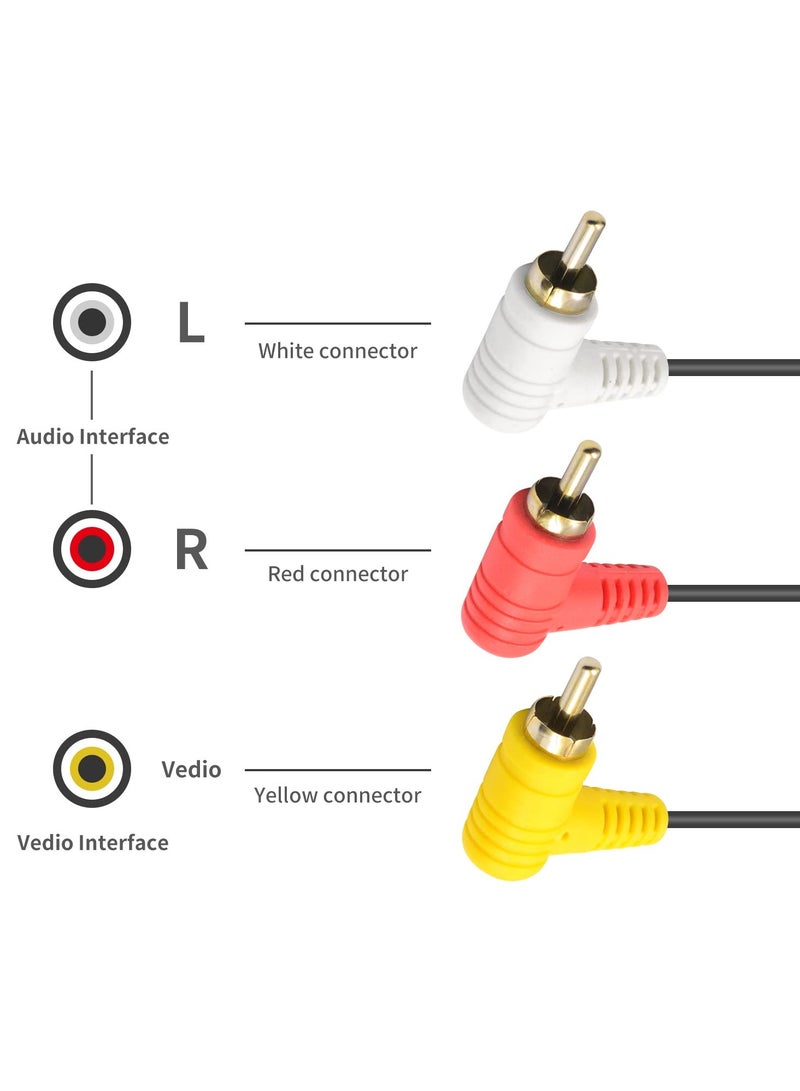 90 Degree Audio Video RCA Cable, Right Angled 3RCA Male to Male Composite AV Cable with Gold Plated for DVD, CD, TV, AV, etc (5FT/1.5M)
