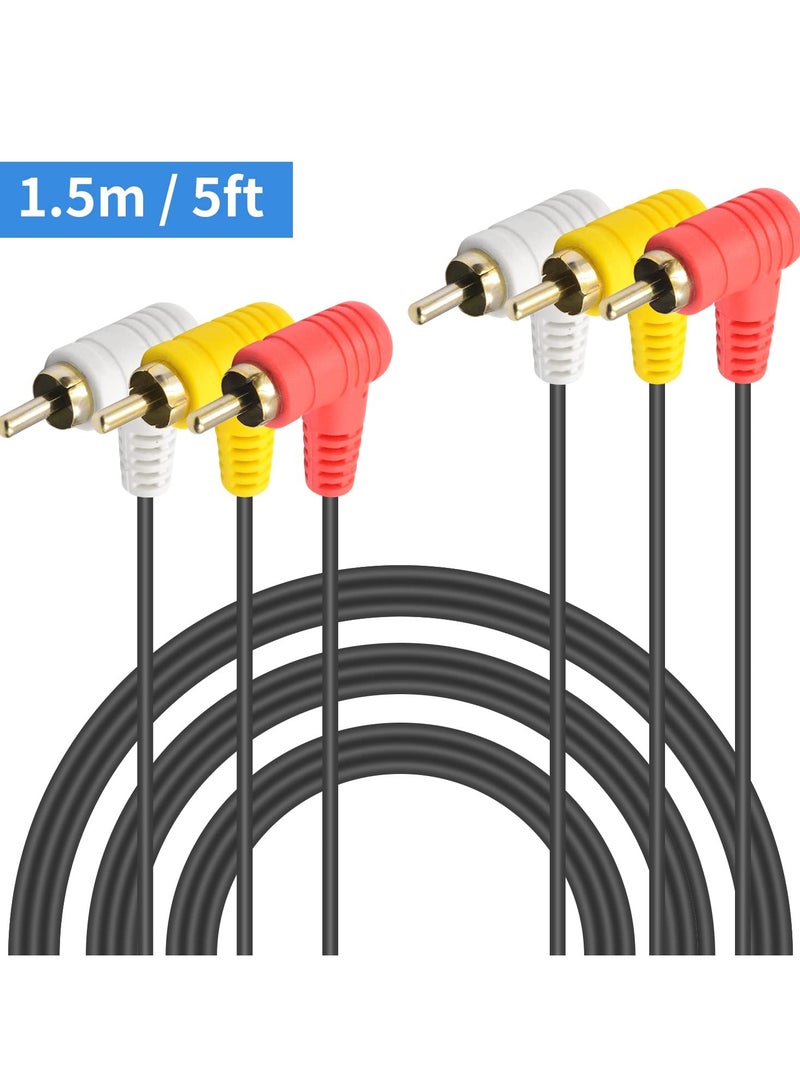 90 Degree Audio Video RCA Cable, Right Angled 3RCA Male to Male Composite AV Cable with Gold Plated for DVD, CD, TV, AV, etc (5FT/1.5M)