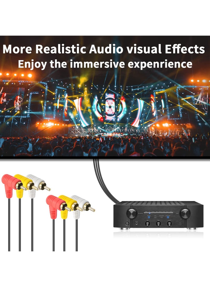 90 Degree Audio Video RCA Cable, Right Angled 3RCA Male to Male Composite AV Cable with Gold Plated for DVD, CD, TV, AV, etc (5FT/1.5M)