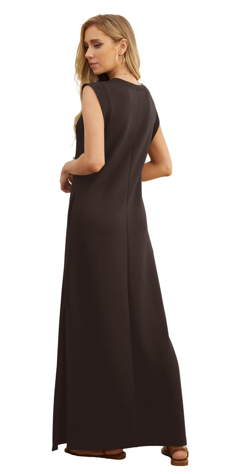 GRECERELLE Womens Summer Casual Loose Beach Split Long Maxi Dress with Pockets (Medium, Dark Coffee) - Image 5