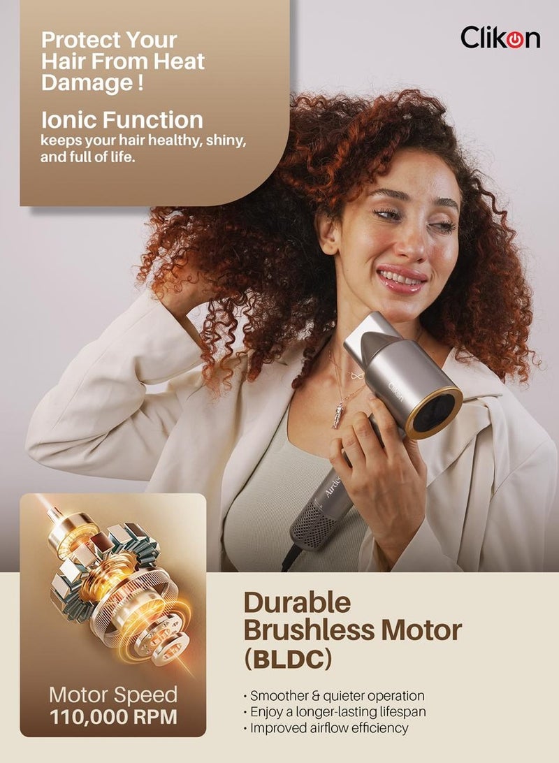 كليكون Clikon Airdeo BLDC Hair Dryer – 110 000 RPM Brushless Motor, 21 m/s Wind, LED Display, Ionic, Lightweight & Quiet - Image 3
