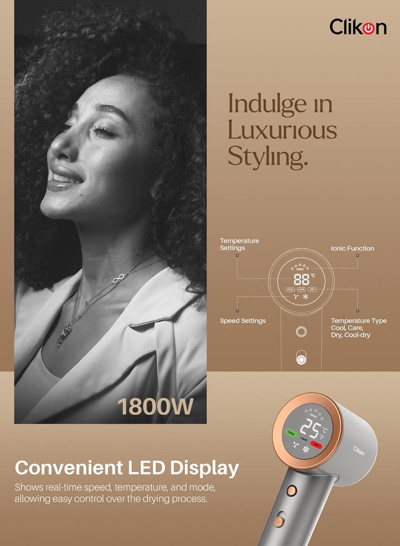 كليكون Clikon Airdeo BLDC Hair Dryer – 110 000 RPM Brushless Motor, 21 m/s Wind, LED Display, Ionic, Lightweight & Quiet - Image 4