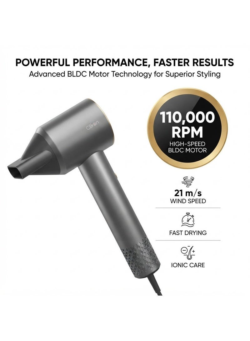 Clikon BLDC Hair Dryer | BLDC Motor Technology | Efficient Hair Drying Performance | Professional Hair Styling | 2-Year Warranty | CK3327 | Silver - Image 2