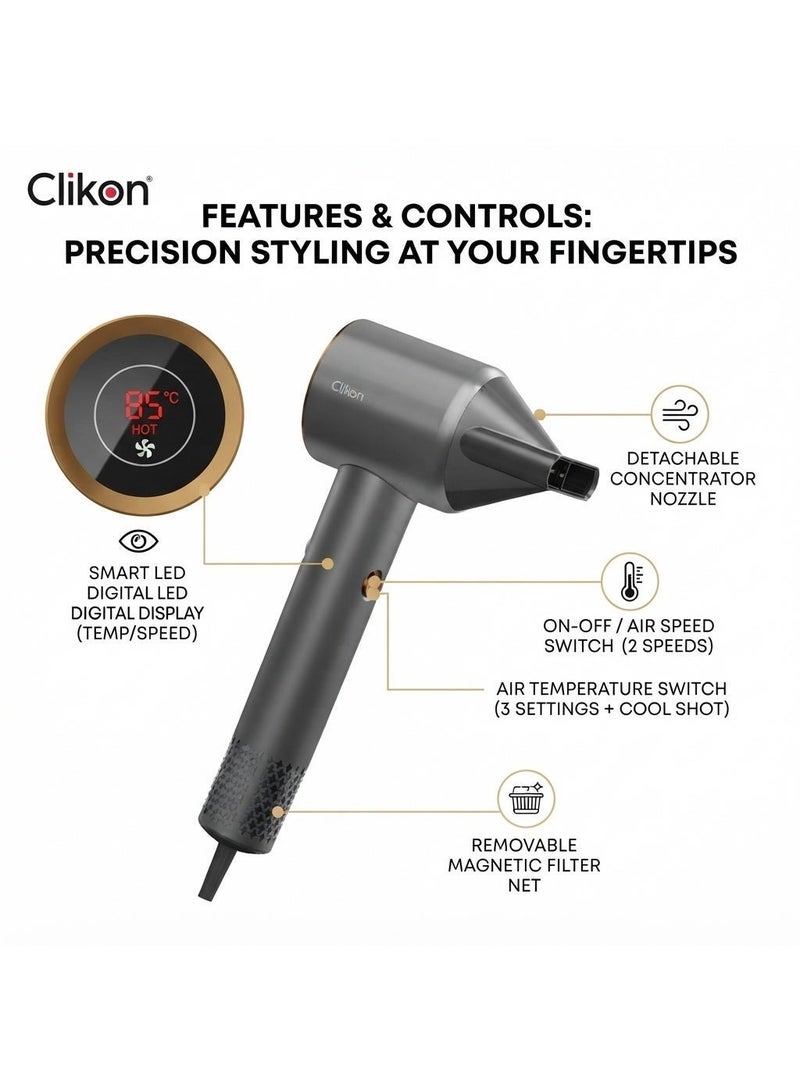 Clikon BLDC Hair Dryer | BLDC Motor Technology | Efficient Hair Drying Performance | Professional Hair Styling | 2-Year Warranty | CK3327 | Silver - Image 4