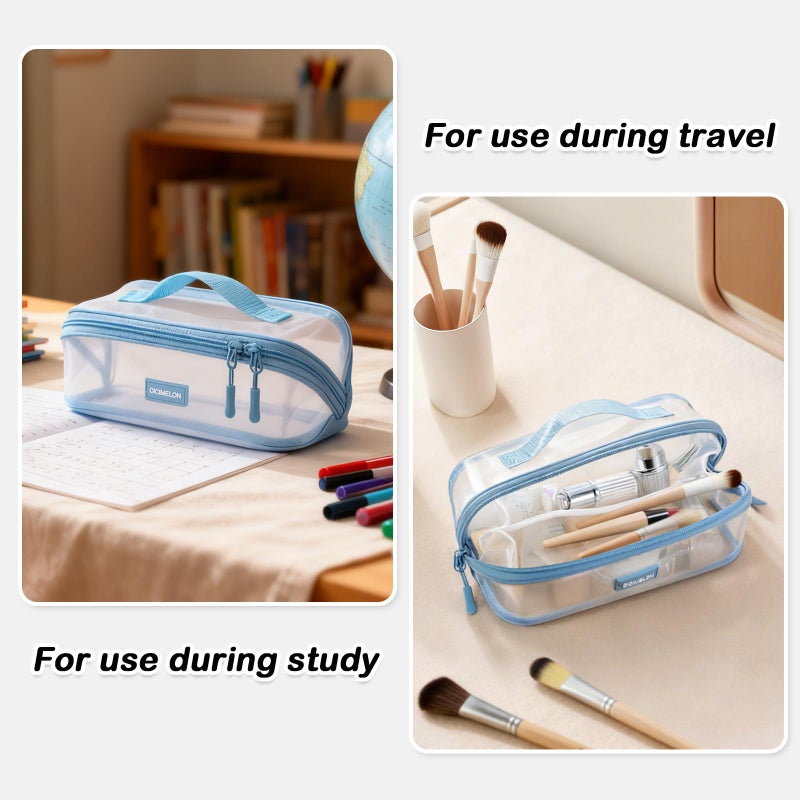 CICIMELON Transparent Mesh Pencil Pouch with Handle Big Case Clear Pen Bag College Essentials School Supplies, Light Blue - Image 3