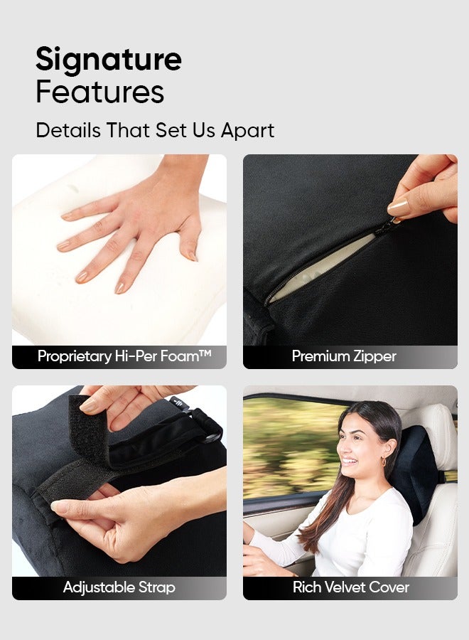 Frido Ultimate Car Neck Rest Pillow, Ultrasoft Car Pillow for Comfortable Car Rides, Superior Neck Support Cushion, Relieves Neck Pain, Hi-Per Foam Head Rest Pillow with Washable Velvet Cover, Beige