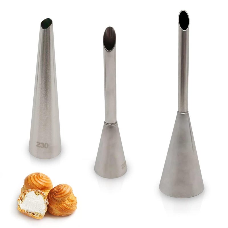NADOBA 3 Pcs Piping Tips Set  EasytoUse  Clean Stainless Steel Frosting Tips  Eclair Piping Tip for Cream Puff Donut  Eclair Decoration  Different Sizes Lightweight  Durable 