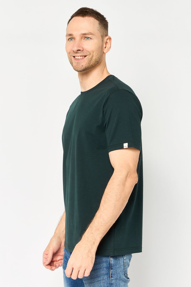 Fudo Men Crew Neck Short Sleeve Solid T-Shirt, Dark Green - Image 4