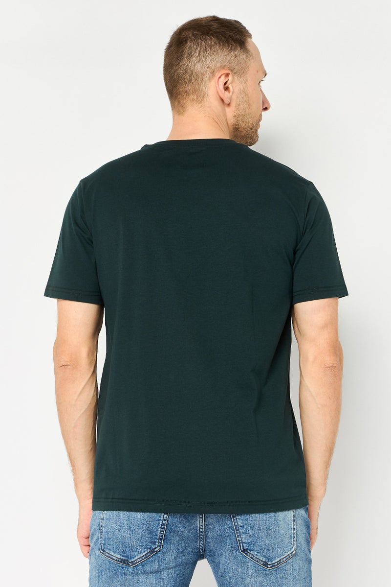 Fudo Men Crew Neck Short Sleeve Solid T-Shirt, Dark Green - Image 2