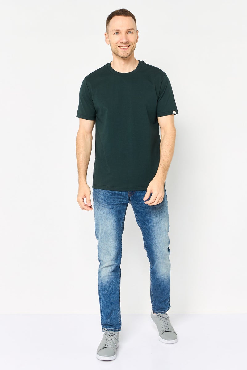 Fudo Men Crew Neck Short Sleeve Solid T-Shirt, Dark Green - Image 3
