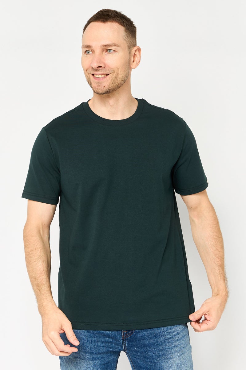 Fudo Men Crew Neck Short Sleeve Solid T-Shirt, Dark Green - Image 1