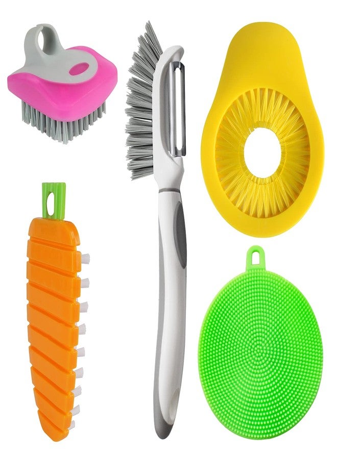 Openfly Flexible Vegetable Brush Fruit and Vegetable Brushes, Vegetable/Fruit Peeler with Brush Bendable Fruit Brush Scrubber for Food Veggies Carrot Potato Corn, 5 Pcs - Image 1
