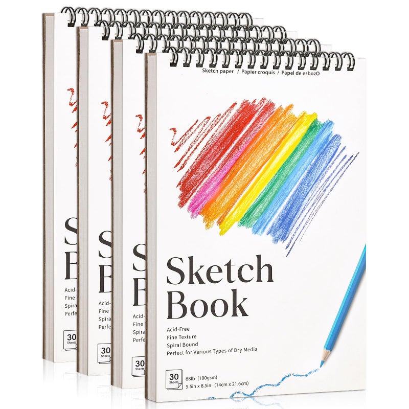 Prudiut 4 Pack Small Sketch Books, 5.5 x 8.5 Inch Mini Sketchbook, 68lb/100gsm Spiral Bound Small Sketch Pad, Acid Free Art Supplies Drawing Painting Sketchbook for Kids, Beginners, Artists & Easter Gift - Image 1