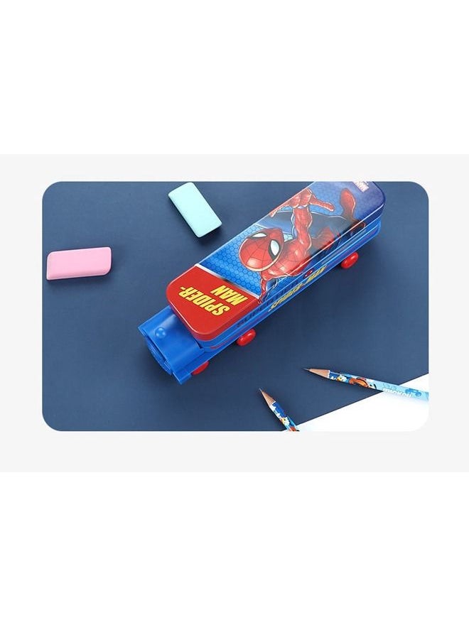 Generic - Cartoon Printed School Bus Matal Pencil Box with Moving Tyres and for Kids - Blue - Image 1
