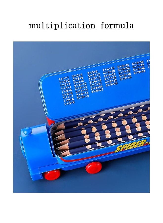 Generic - Cartoon Printed School Bus Matal Pencil Box with Moving Tyres and for Kids - Blue - Image 1