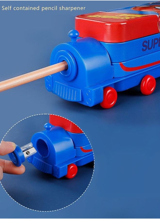 Generic - Cartoon Printed School Bus Matal Pencil Box with Moving Tyres and for Kids - Blue - Image 1