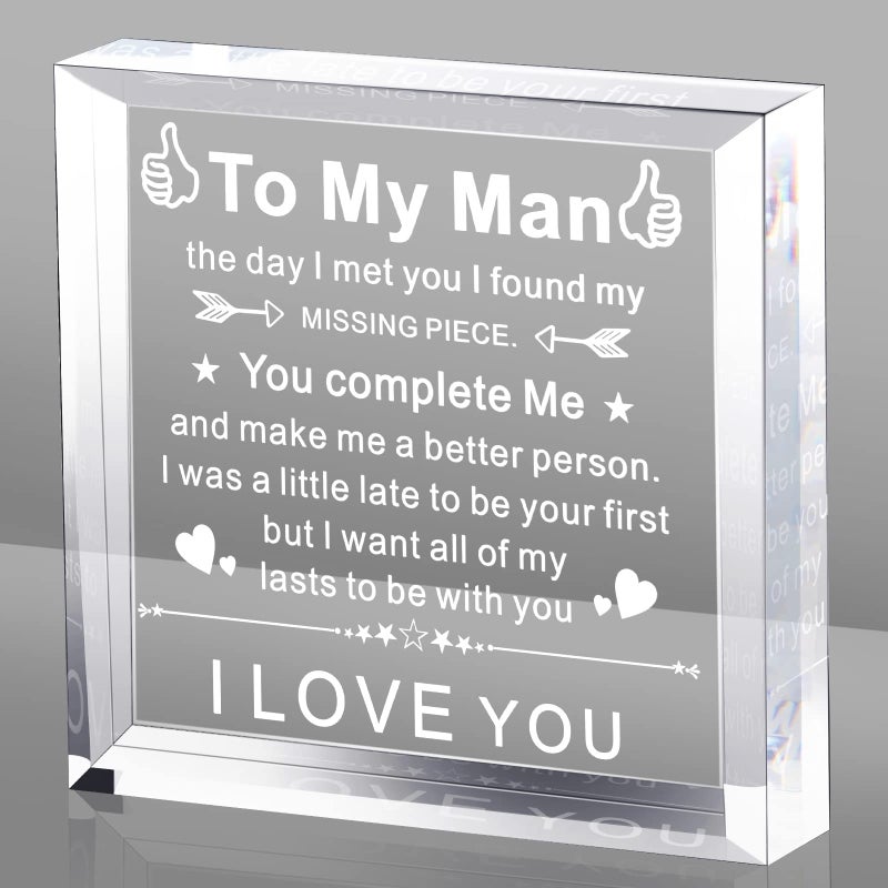 Yulejo To My Man Gift for Him Acrylic Decorative Sign with Words and Quotes Clear Contemporary Love Free Standing 10x10 cm