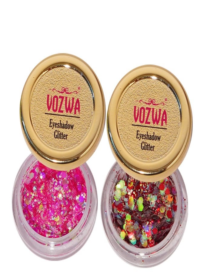 Vozwa Thik & Thin Chunky Eyeshadow Glitter (Pink + Red Mix) for Eye Makeup - Image 2