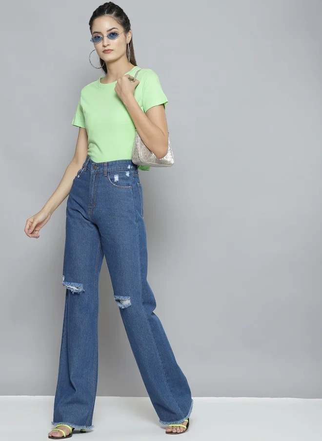 SASSAFRAS Comfort Wide Leg High-Rise Mildly Distressed Jeans for Women