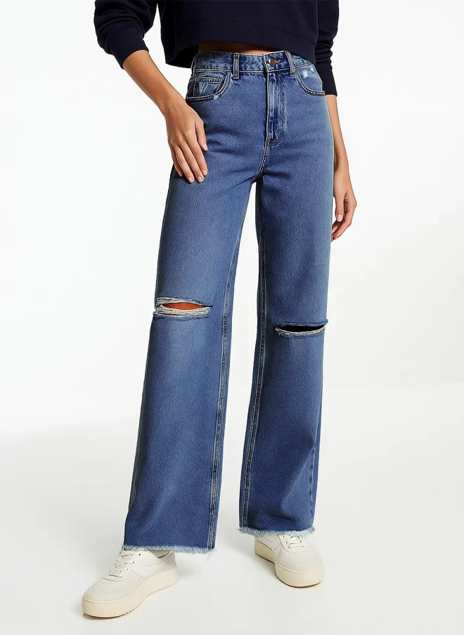 ساسافراس Comfort Wide Leg High-Rise Mildly Distressed Jeans for Women