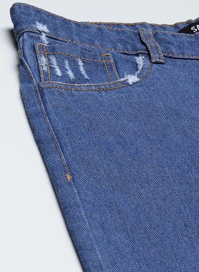 SASSAFRAS Comfort Wide Leg High-Rise Mildly Distressed Jeans for Women