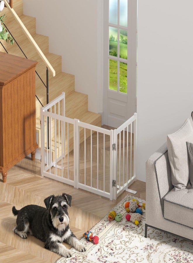 Snuowu 16" Freestanding Short Dog Gate for Small Dogs – Foldable & Retractable, Expands Up to 48" Wide, 4-Panel Pet Barrier for Doorways, Stairs & Hallways (White) - Image 2