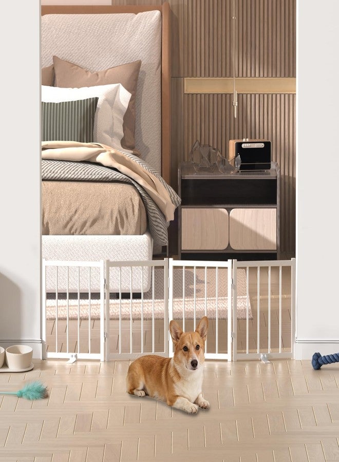 Snuowu 16" Freestanding Short Dog Gate for Small Dogs – Foldable & Retractable, Expands Up to 48" Wide, 4-Panel Pet Barrier for Doorways, Stairs & Hallways (White) - Image 4