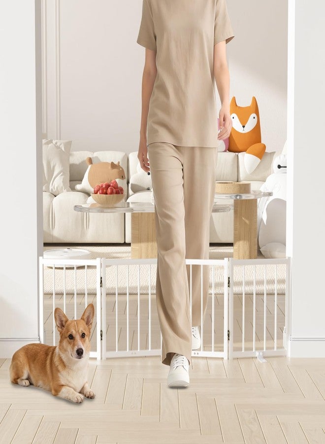 Snuowu 16" Freestanding Short Dog Gate for Small Dogs – Foldable & Retractable, Expands Up to 48" Wide, 4-Panel Pet Barrier for Doorways, Stairs & Hallways (White) - Image 1
