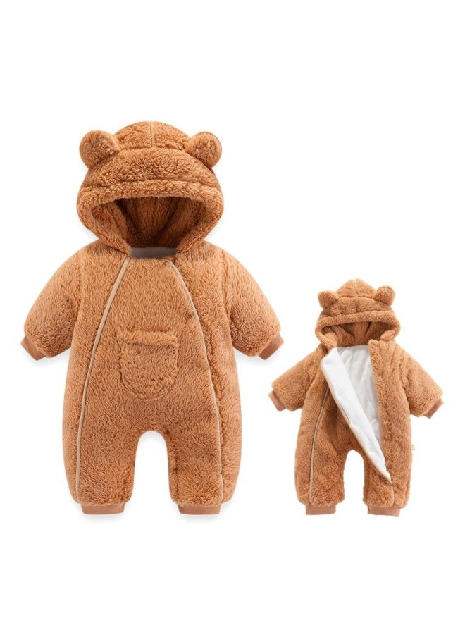 Generic - 1Pcs Newborn Baby Bear Onesie Outfit Suit Girls Boys Fleece Jumpsuit Romper Hooded Coat Winter Clothes Outwear Snowsuit 59cm Khaki - Image 1