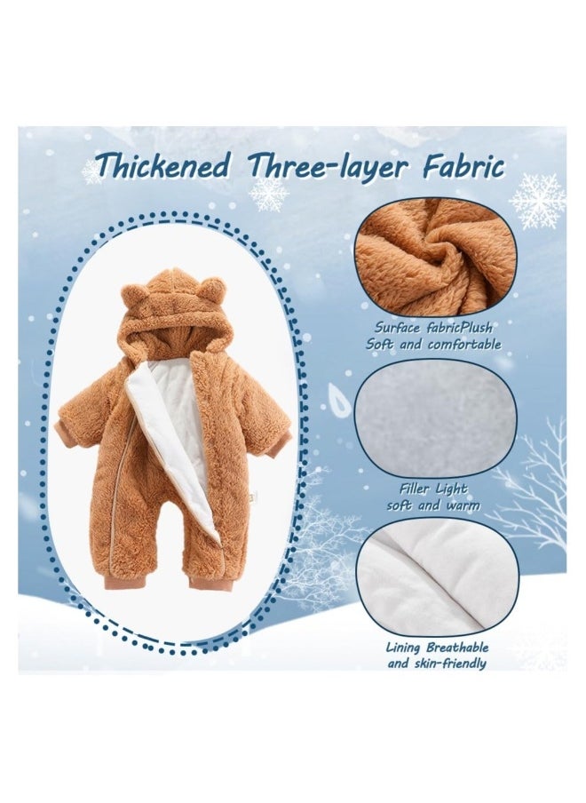Generic - 1Pcs Newborn Baby Bear Onesie Outfit Suit Girls Boys Fleece Jumpsuit Romper Hooded Coat Winter Clothes Outwear Snowsuit 59cm Khaki - Image 1