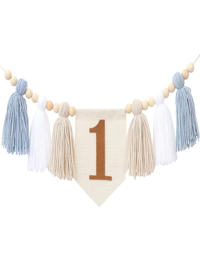 Ereniko Handmade Boho 1st Birthday High Chair Banner Party Decoration For Girl Baby Shower Blue And White Wall Hangings Decorative For Kids Bedroom - Image 1