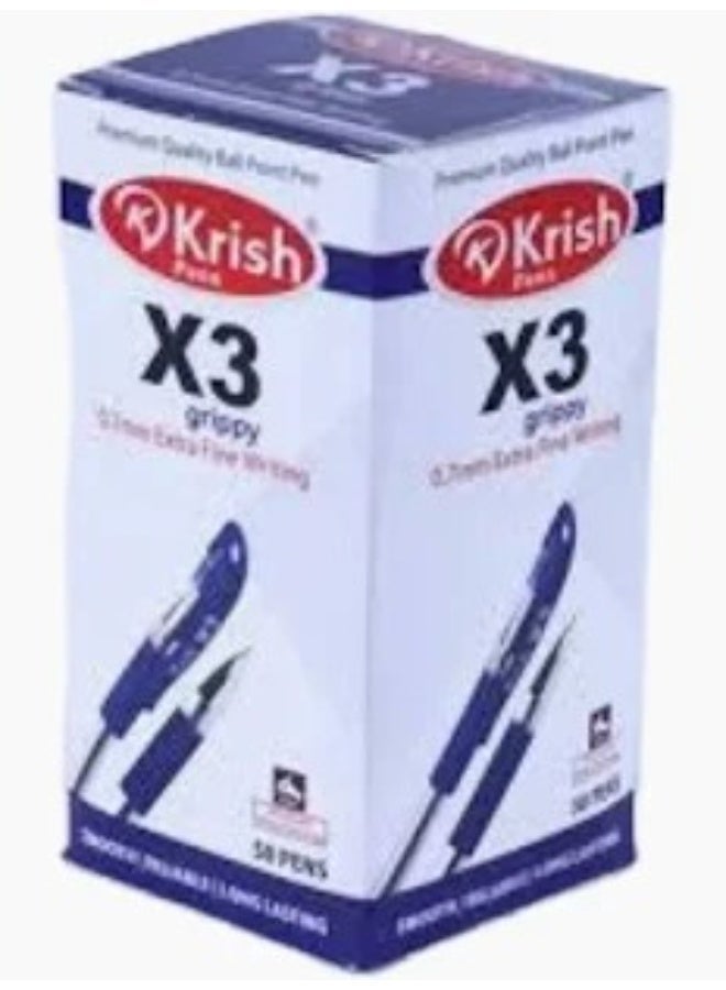 Krish X3 Grippy Ball Pen 0.7mm 50PCS – Extra Fine Tip Smooth Writing, Comfortable Grip, Everyday Use Pen - Image 1