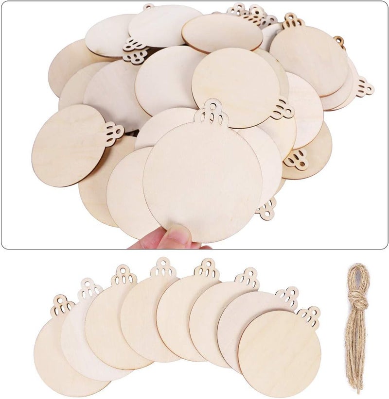Max Fun 60PCS 3.5" DIY Wooden Christmas Ornaments Unfinished Predrilled Wood Slices Circles for Crafts Round Centerpieces Discs Holiday Hanging Decorations - Image 2
