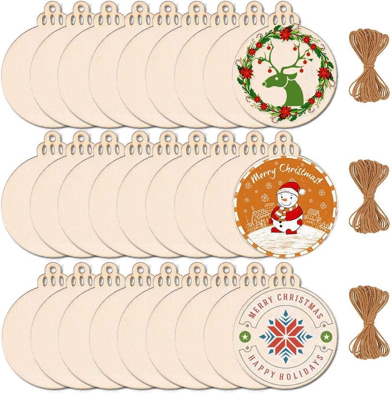 Max Fun 60PCS 3.5" DIY Wooden Christmas Ornaments Unfinished Predrilled Wood Slices Circles for Crafts Round Centerpieces Discs Holiday Hanging Decorations - Image 1