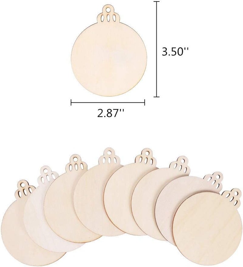 Max Fun 60PCS 3.5" DIY Wooden Christmas Ornaments Unfinished Predrilled Wood Slices Circles for Crafts Round Centerpieces Discs Holiday Hanging Decorations - Image 4