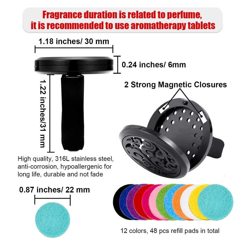 Tatuo 2 Pieces 316L Car Aromatherapy Oil Diffuser Air Freshener with 48 Felt Pad (Cloud, Sunflower Patterns) - Image 2