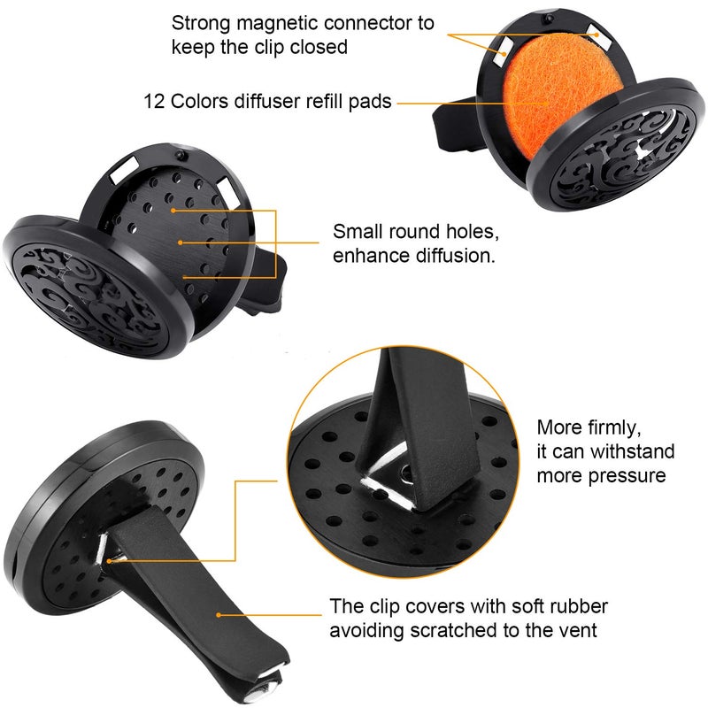 Tatuo 2 Pieces 316L Car Aromatherapy Oil Diffuser Air Freshener with 48 Felt Pad (Cloud, Sunflower Patterns) - Image 3