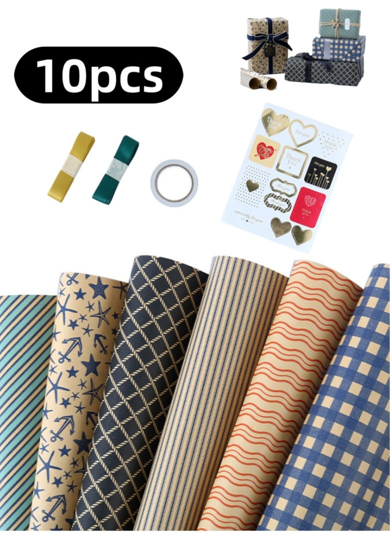 Generic 10pcs Gift Wrapping Paper Ribbon Sticker Tape Set, Durable Gift Wrap Set for Birthday Party, Valentine’s Day, Wedding, Baby Shower, Bridal Shower, Graduation  - Image 1