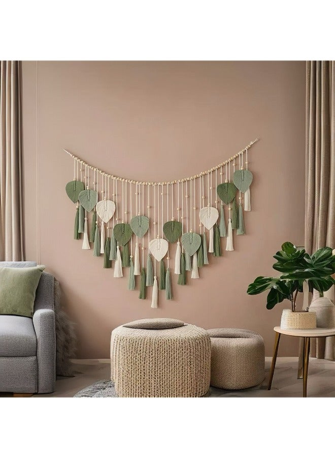 Large Wall Hanging, Bohemian Leaf Tapestry Wall Decor Handwoven Hanging Chic Bohemian Style Wall Art Home Decor for Bedroom, Living Room, Nursery, Office, 125cm * 75cm - Image 1