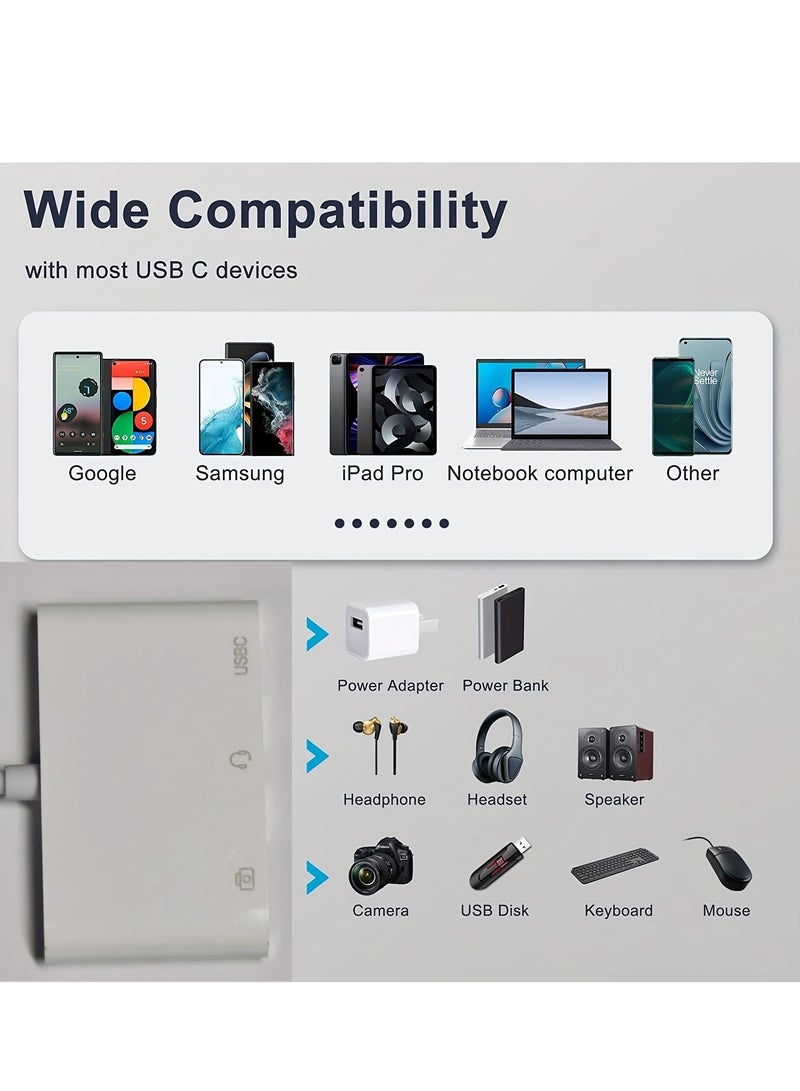 3 in 1 USB Female OTG Adapter with Charging and 3.5mm Headphone Audio Jack Splitter for iPhone/iPad,Support USB Flash Drive,MIDI Keyboard - Image 5