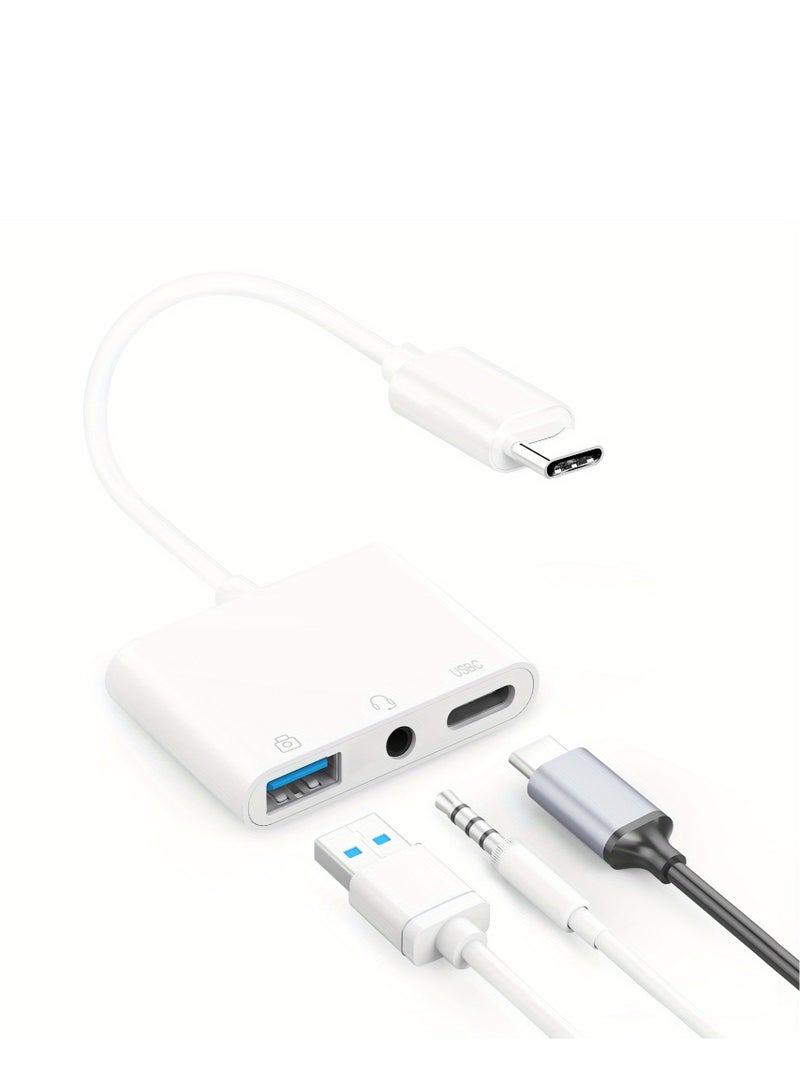 3 in 1 USB Female OTG Adapter with Charging and 3.5mm Headphone Audio Jack Splitter for iPhone/iPad,Support USB Flash Drive,MIDI Keyboard - Image 2