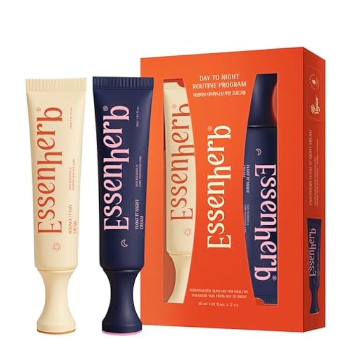 ESSENHERB Day to Night Routine Program – 24H K Beauty Skincare Set with Bounce It Day Cream & Float It Night Cream – Vegan Korean Moisturizer Duo for Hydration, Firming & Wrinkle Care (1.01oz&1.o1oz) - Image 1