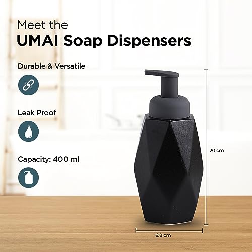 UMAI Foam Soap Dispenser | Stoneware | Ceramic Handwash Bottle for Kitchen | Soap Dispenser for Wash Basin | Bathroom Accessories | 400ml (Black) - Image 2